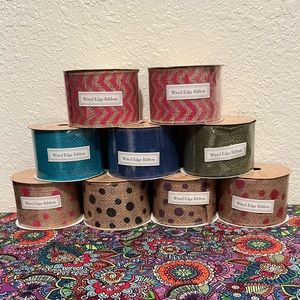 Assortment of 9 ribbons, all new in their plastic packaging, all Hobby Lobby.